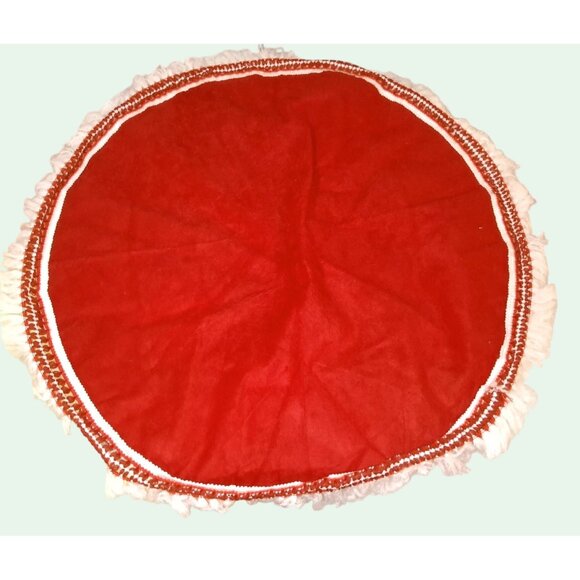 Red Round Felt Tablecloth White Red Crochet Trim Fringe - Picture 1 of 7